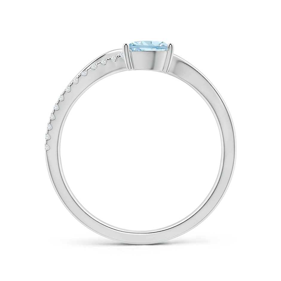 6x4mm AA Aquamarine and Diamond Bypass Ring with Leaf Motif in White Gold side-1