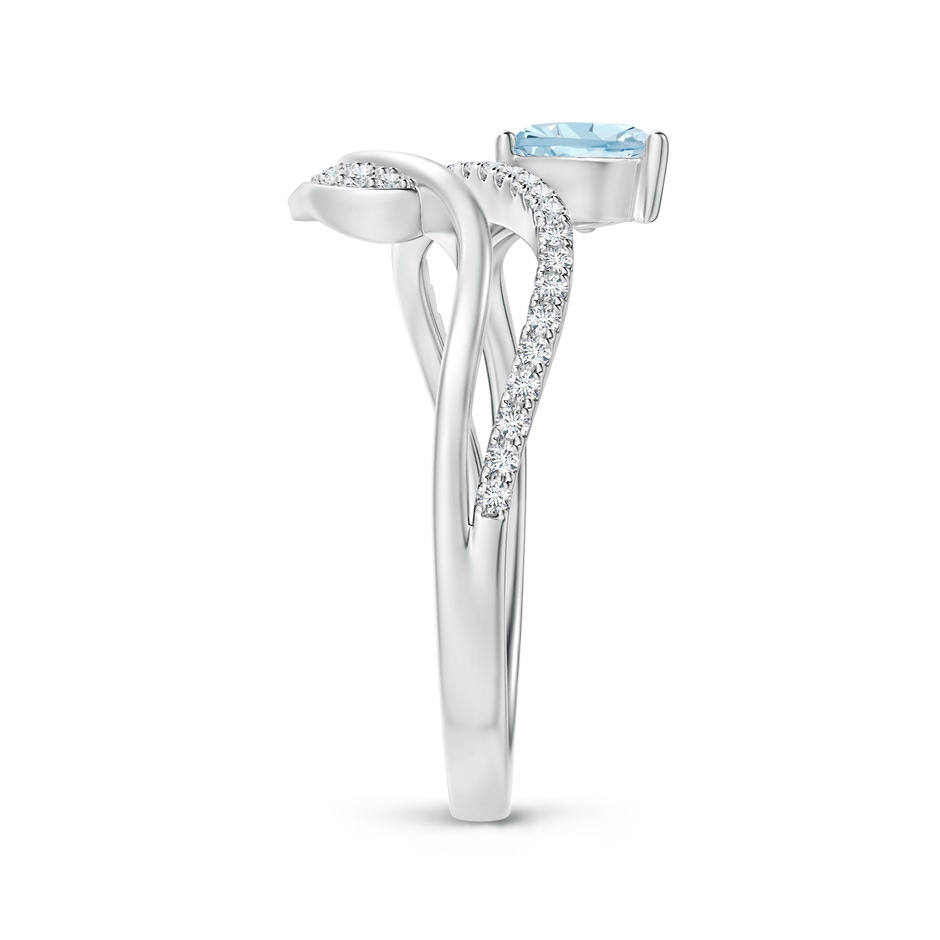 6x4mm AA Aquamarine and Diamond Bypass Ring with Leaf Motif in White Gold side-2