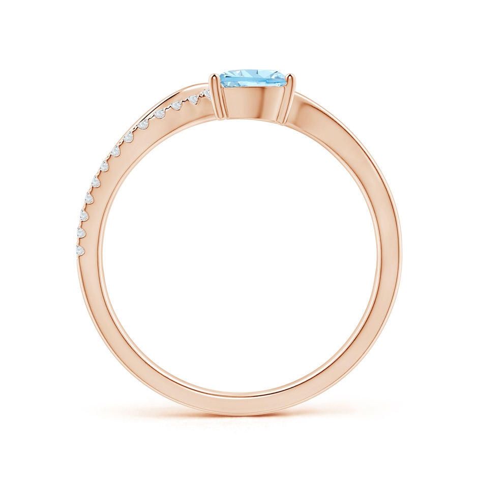6x4mm AAA Aquamarine and Diamond Bypass Ring with Leaf Motif in Rose Gold side-1