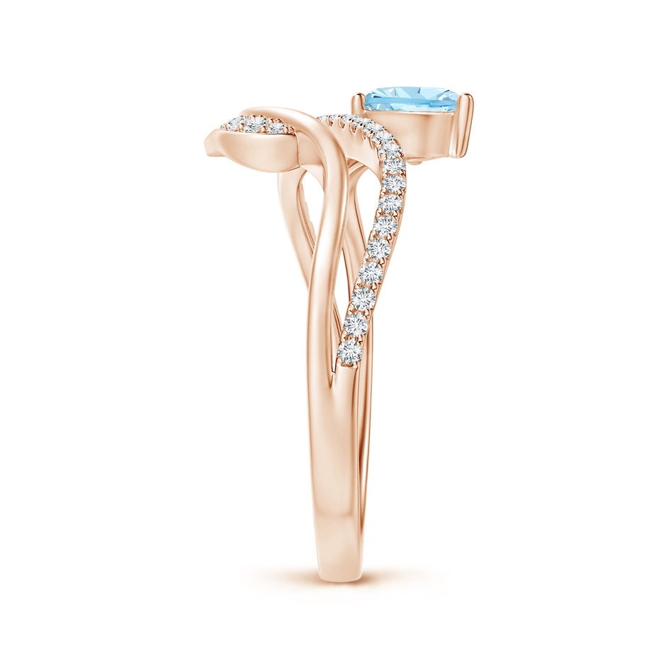 6x4mm AAA Aquamarine and Diamond Bypass Ring with Leaf Motif in Rose Gold side-2