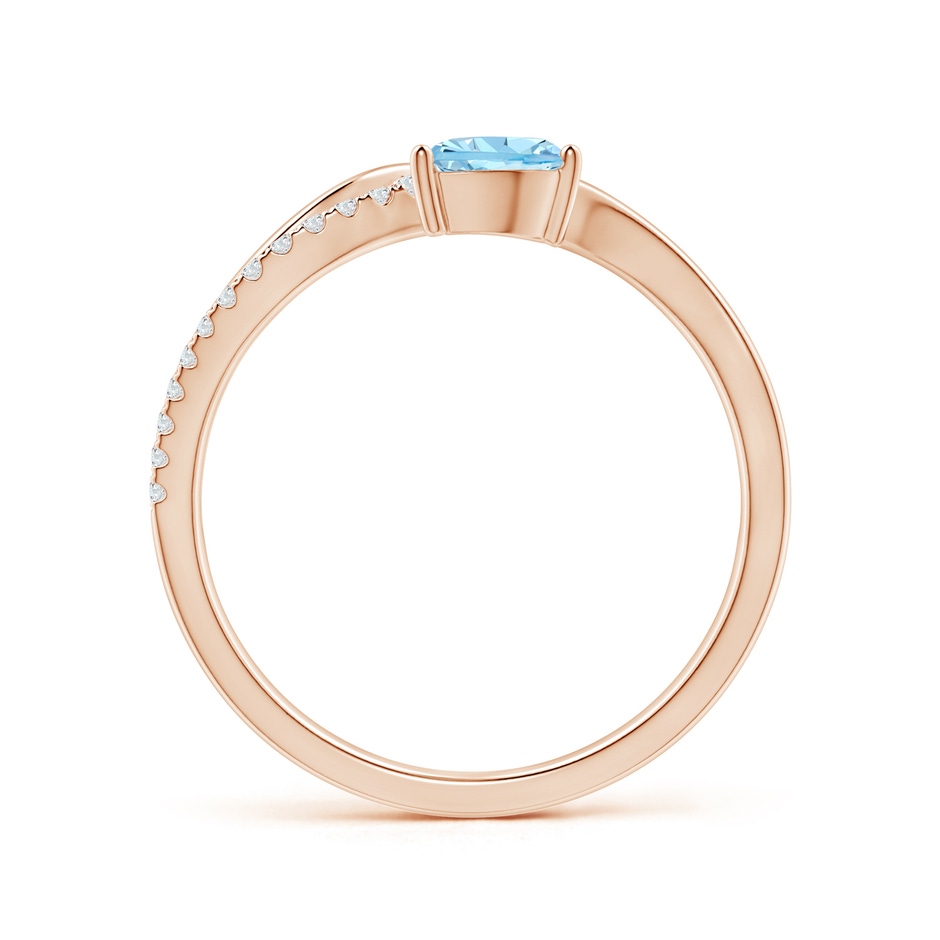 6x4mm AAAA Aquamarine and Diamond Bypass Ring with Leaf Motif in Rose Gold side-1