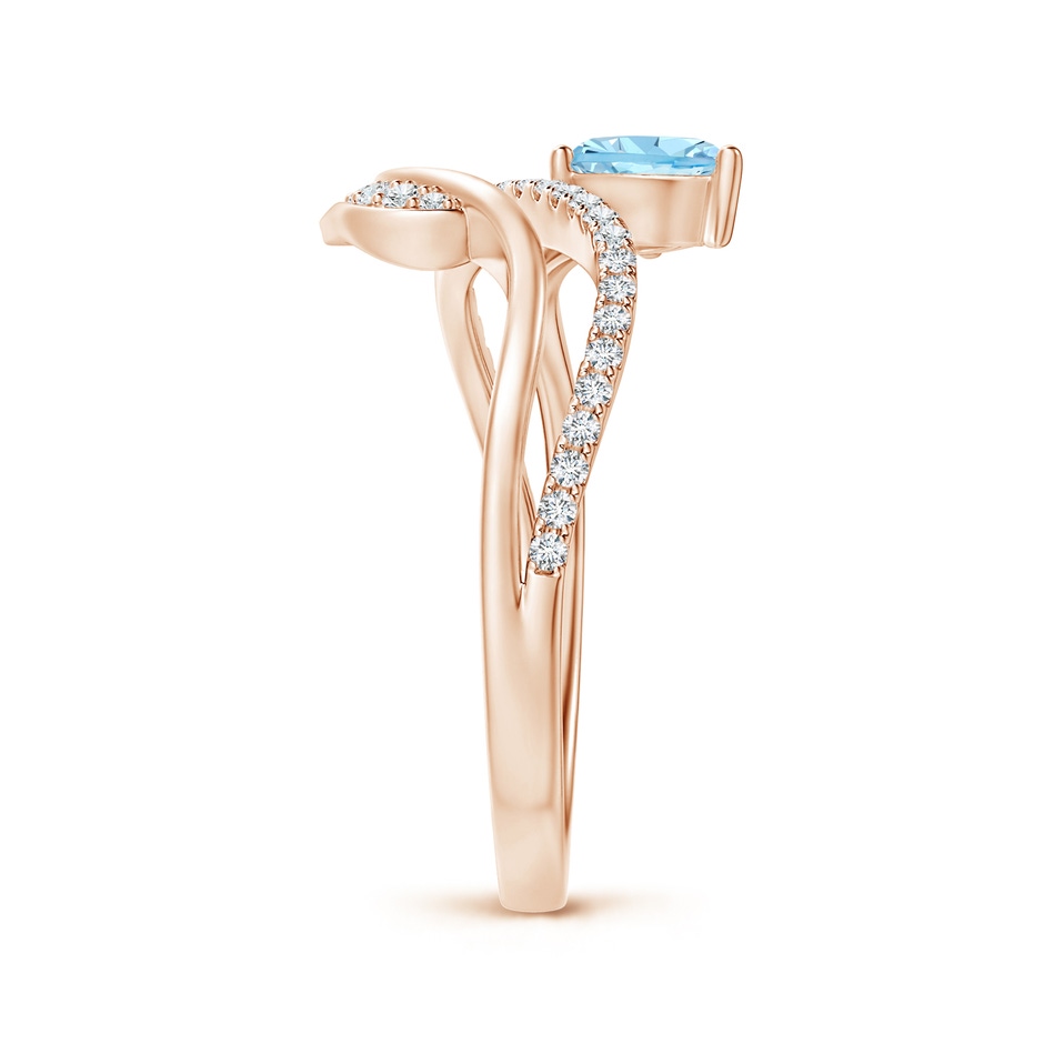 6x4mm AAAA Aquamarine and Diamond Bypass Ring with Leaf Motif in Rose Gold side-2