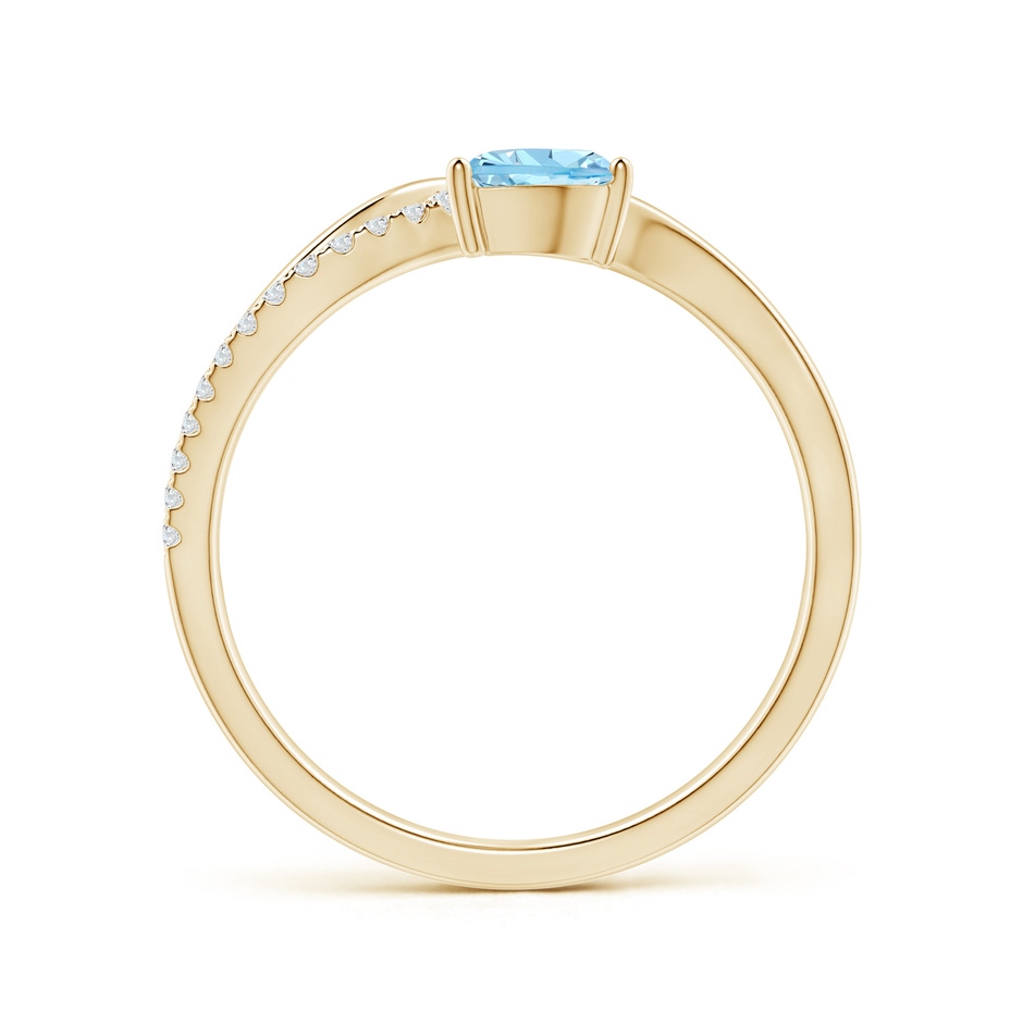 6x4mm AAAA Aquamarine and Diamond Bypass Ring with Leaf Motif in Yellow Gold side-1