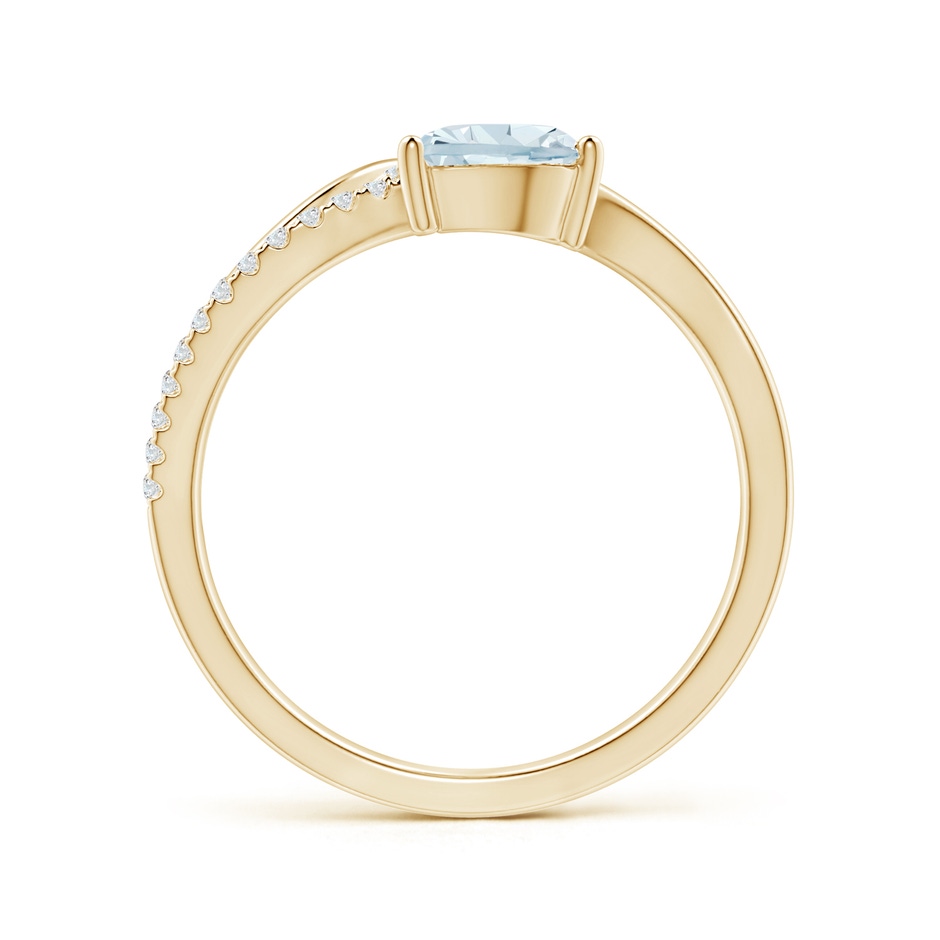 7x5mm A Aquamarine and Diamond Bypass Ring with Leaf Motif in Yellow Gold side-1