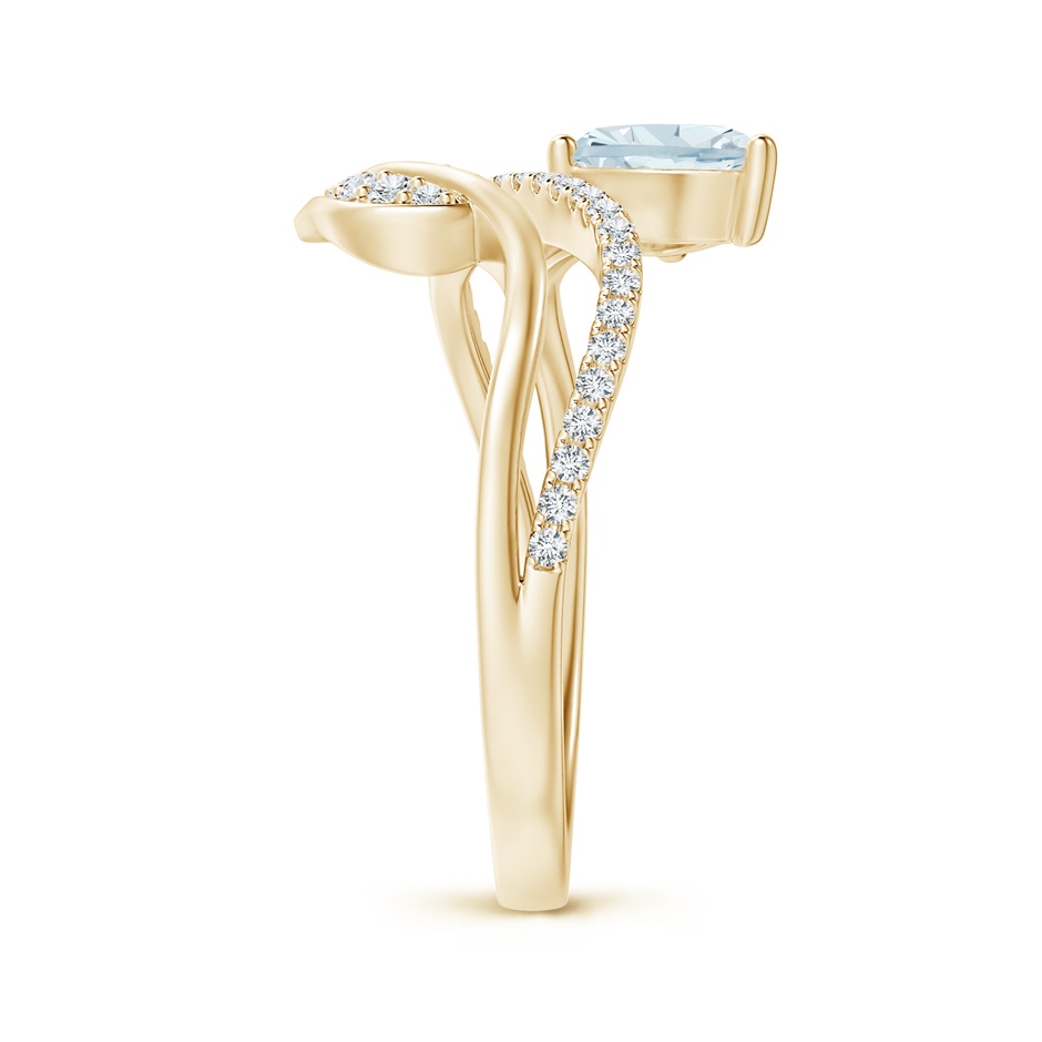 7x5mm A Aquamarine and Diamond Bypass Ring with Leaf Motif in Yellow Gold side-2