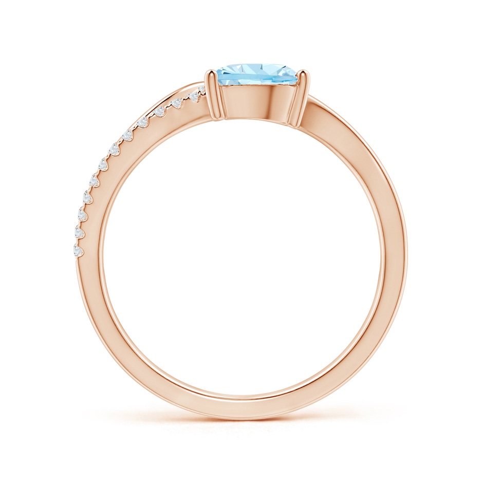 7x5mm AAA Aquamarine and Diamond Bypass Ring with Leaf Motif in Rose Gold side-1