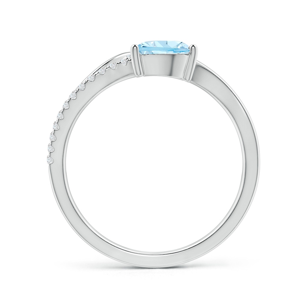 7x5mm AAA Aquamarine and Diamond Bypass Ring with Leaf Motif in White Gold Side-1