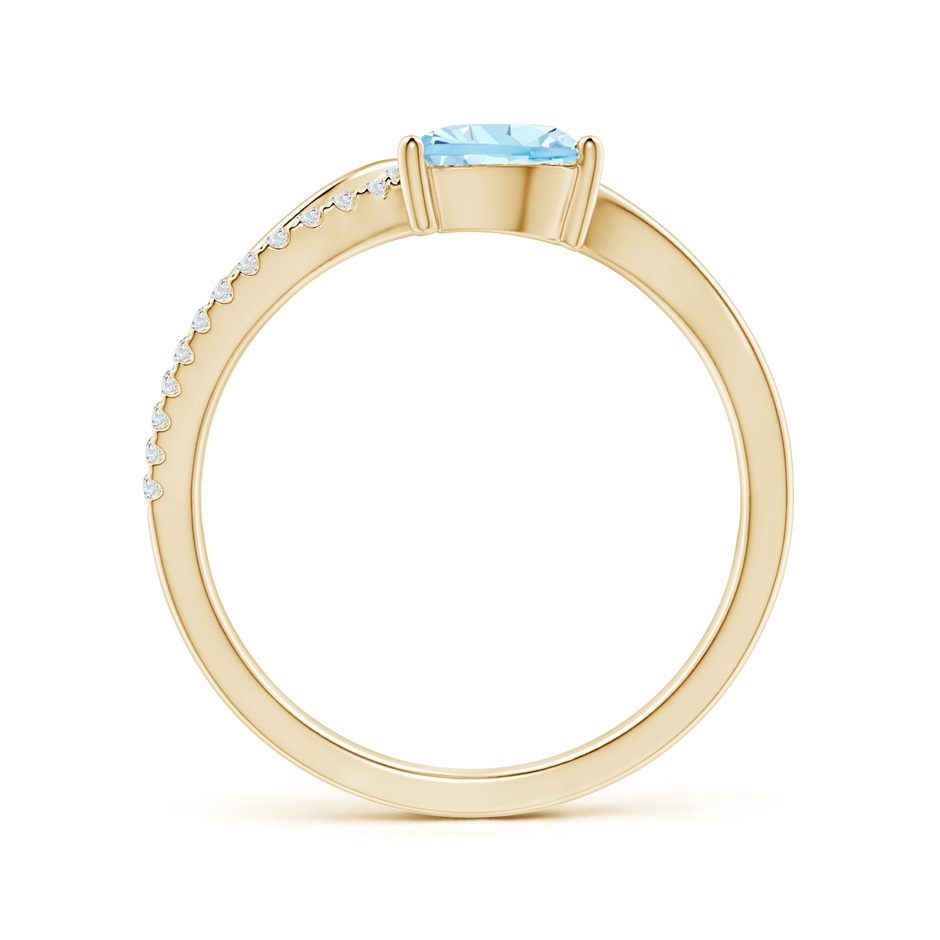 7x5mm AAA Aquamarine and Diamond Bypass Ring with Leaf Motif in Yellow Gold side-1