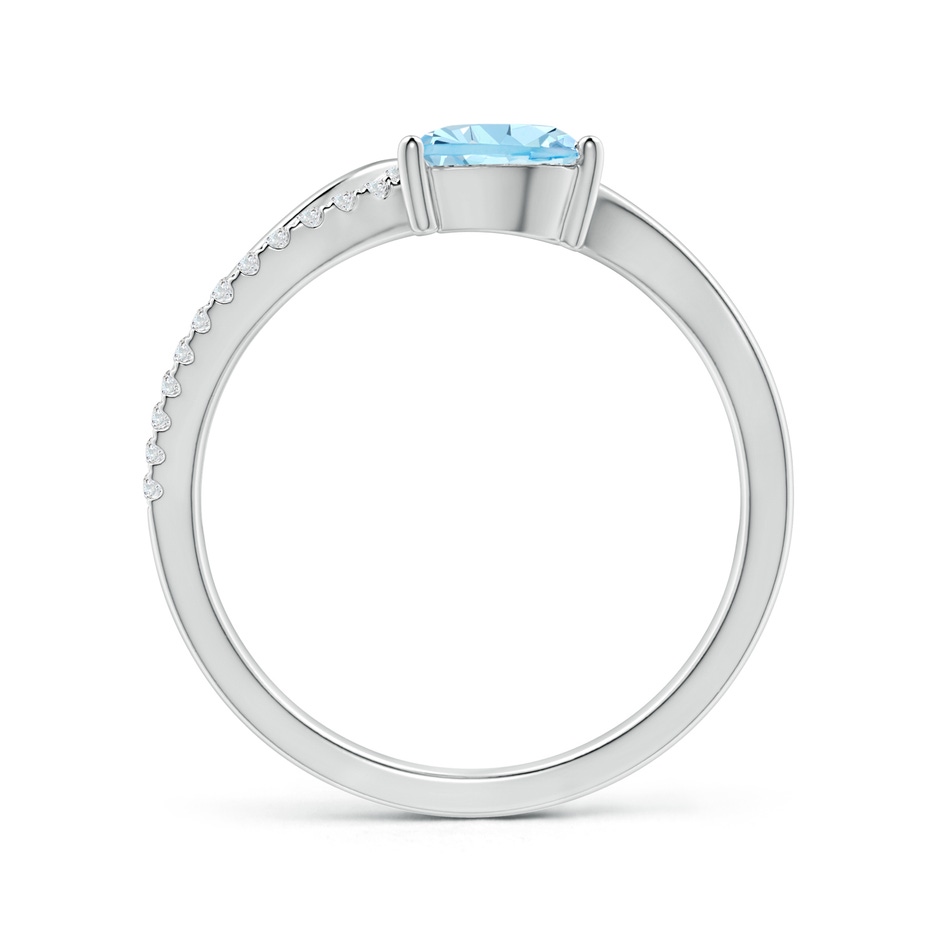 7x5mm AAAA Aquamarine and Diamond Bypass Ring with Leaf Motif in White Gold side-1