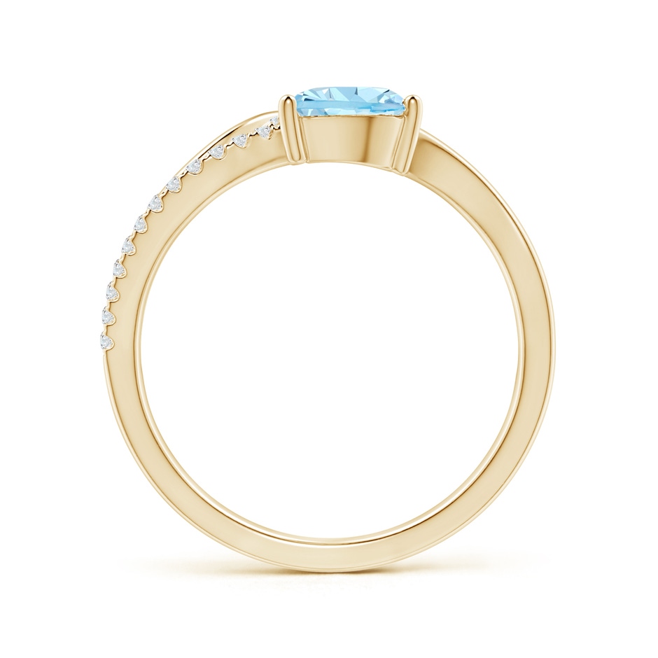 7x5mm AAAA Aquamarine and Diamond Bypass Ring with Leaf Motif in Yellow Gold side-1