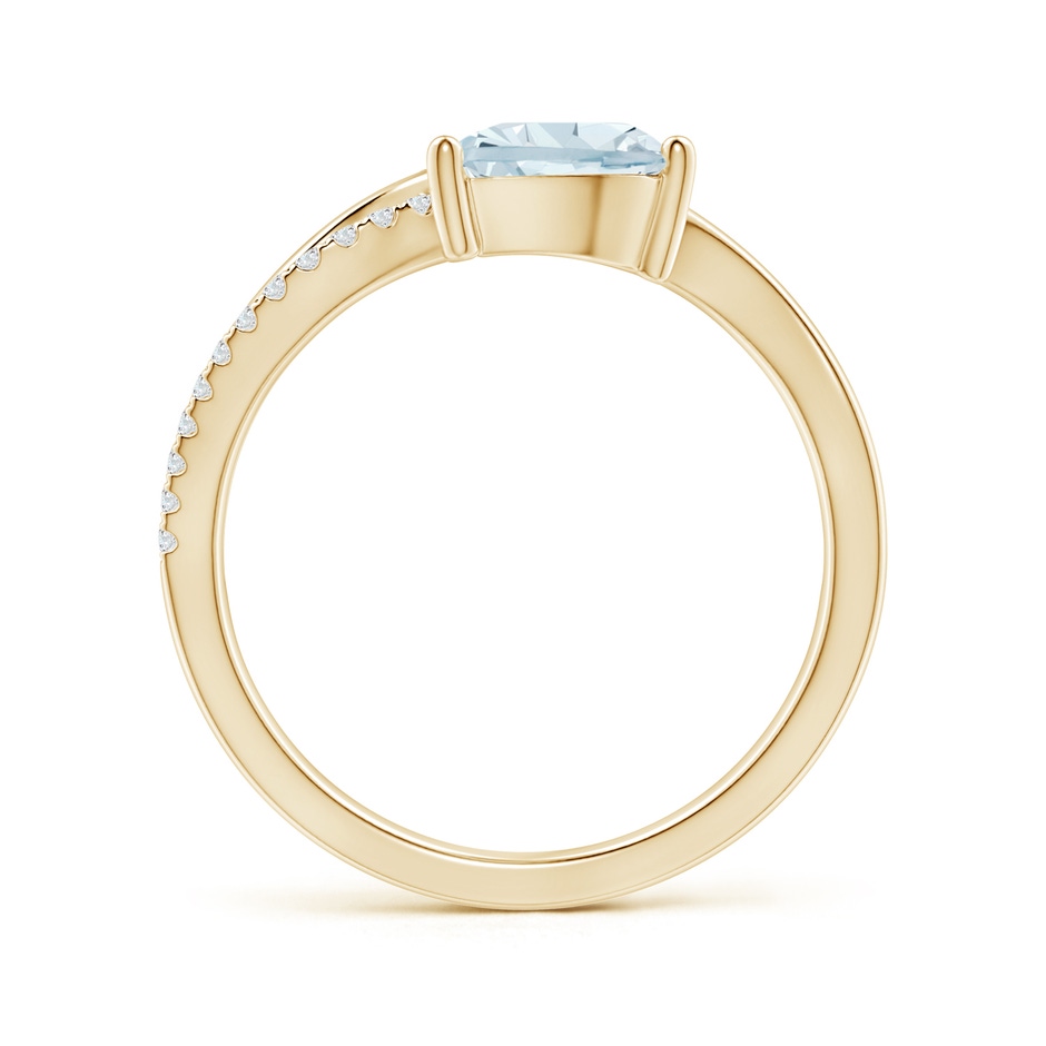 8x6mm A Aquamarine and Diamond Bypass Ring with Leaf Motif in Yellow Gold side-1