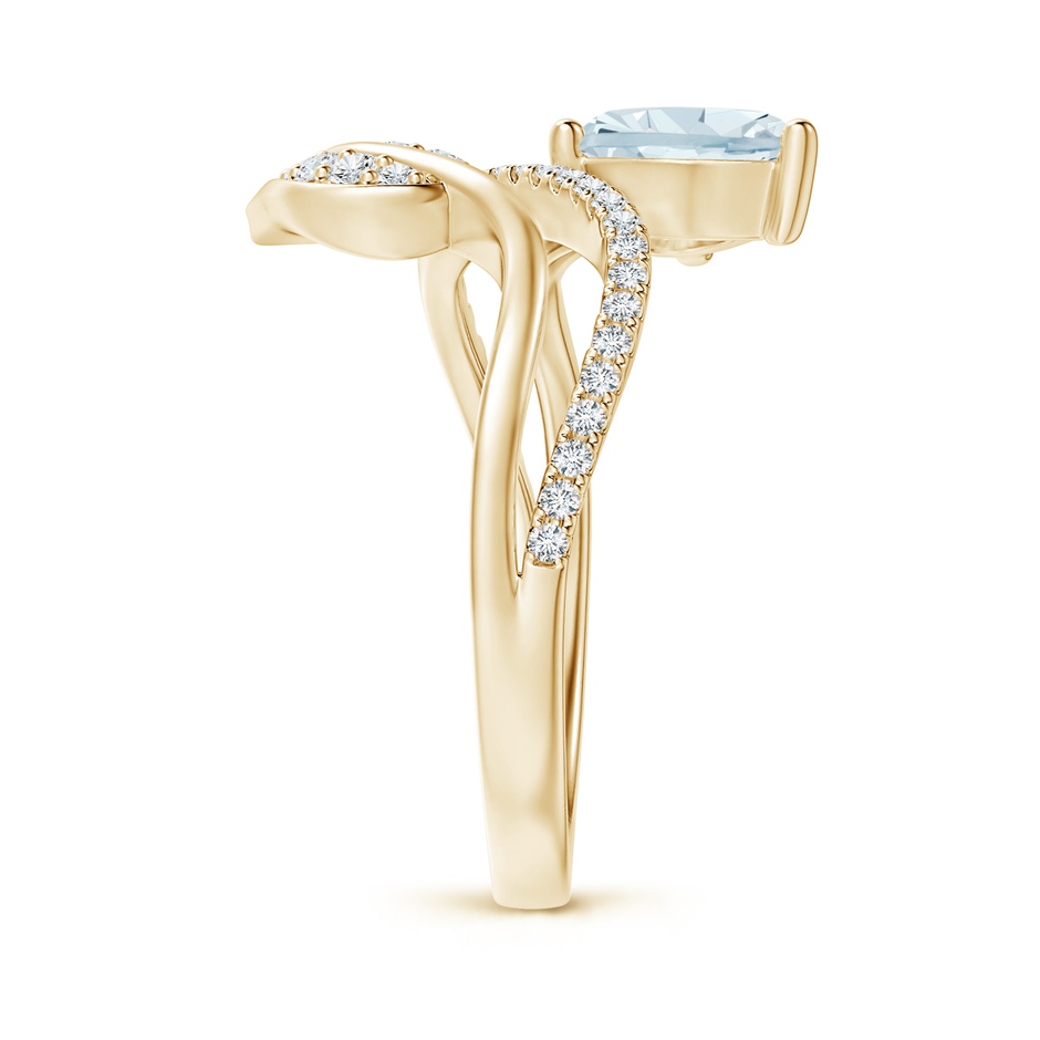 8x6mm A Aquamarine and Diamond Bypass Ring with Leaf Motif in Yellow Gold side-2