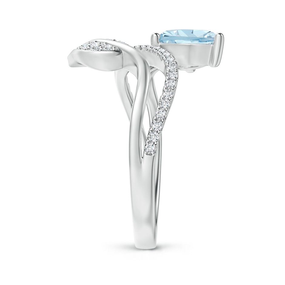 8x6mm AA Aquamarine and Diamond Bypass Ring with Leaf Motif in White Gold side-2