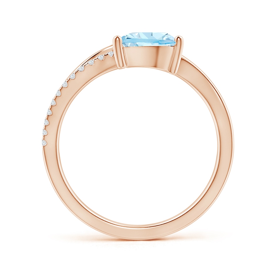 8x6mm AAA Aquamarine and Diamond Bypass Ring with Leaf Motif in Rose Gold side-1