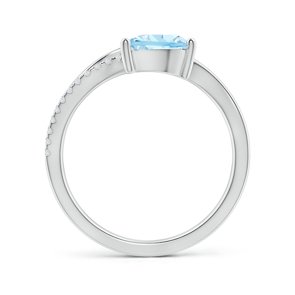 8x6mm AAA Aquamarine and Diamond Bypass Ring with Leaf Motif in White Gold side-1