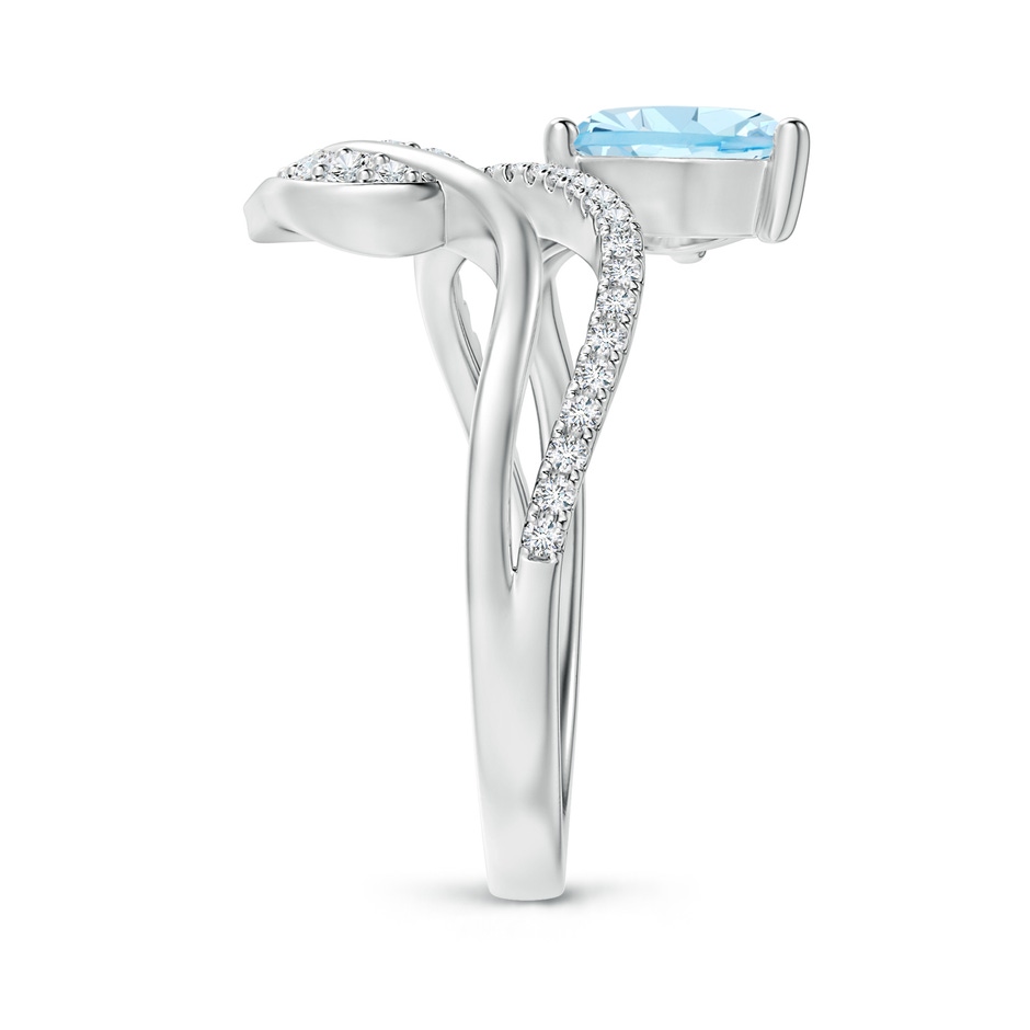 8x6mm AAA Aquamarine and Diamond Bypass Ring with Leaf Motif in White Gold side-2