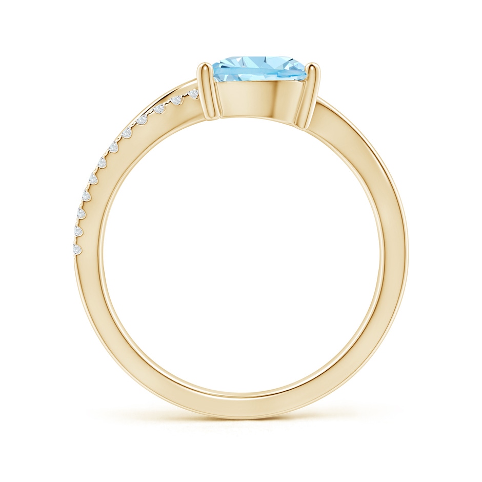 8x6mm AAAA Aquamarine and Diamond Bypass Ring with Leaf Motif in Yellow Gold side-1