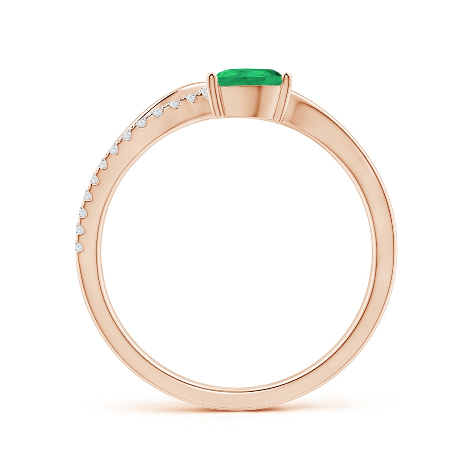 6x4mm A Emerald and Diamond Bypass Ring with Leaf Motif in Rose Gold Side-1