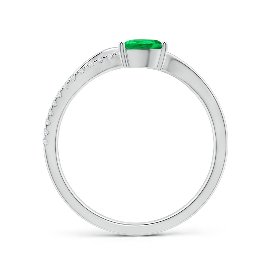 6x4mm AAA Emerald and Diamond Bypass Ring with Leaf Motif in White Gold Side-1