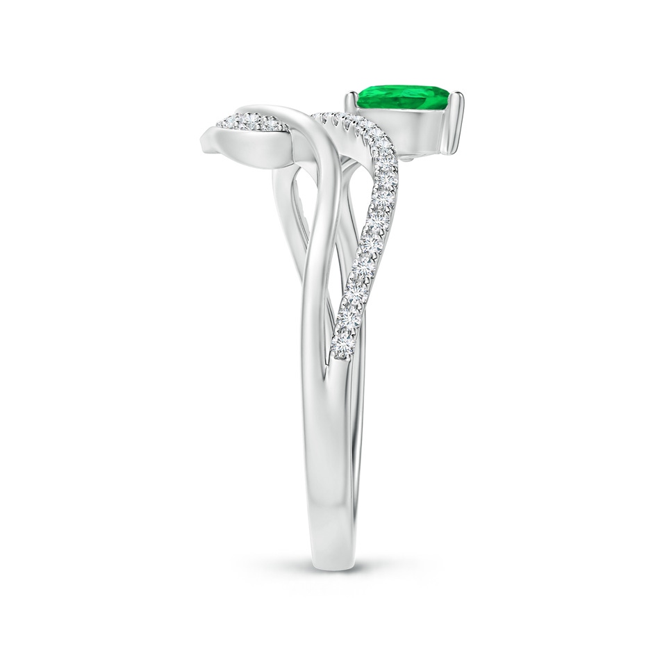 6x4mm AAA Emerald and Diamond Bypass Ring with Leaf Motif in White Gold Side-2