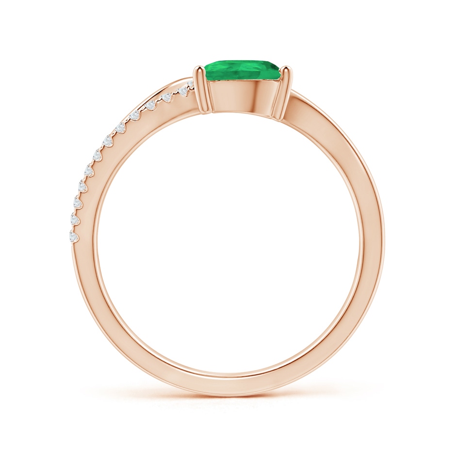 7x5mm A Emerald and Diamond Bypass Ring with Leaf Motif in Rose Gold Side-1