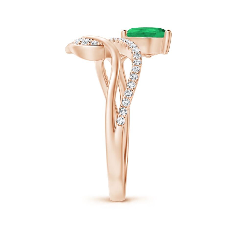 7x5mm A Emerald and Diamond Bypass Ring with Leaf Motif in Rose Gold Side-2