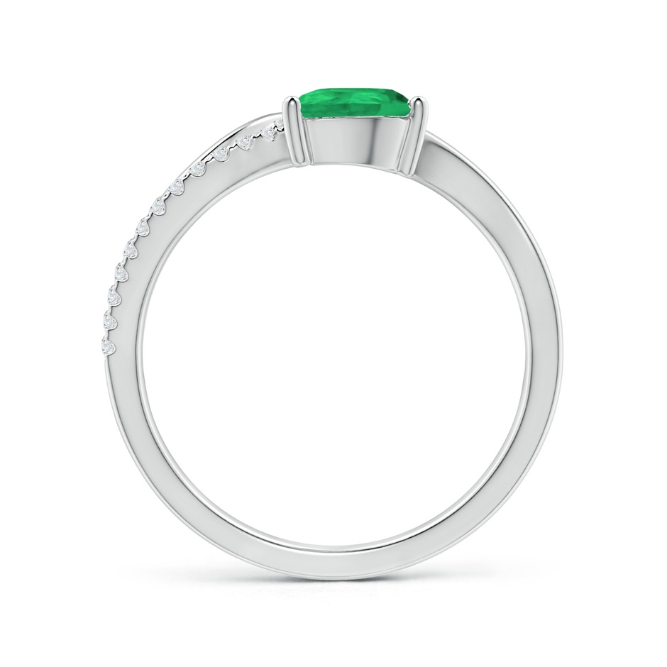7x5mm A Emerald and Diamond Bypass Ring with Leaf Motif in White Gold Side-1