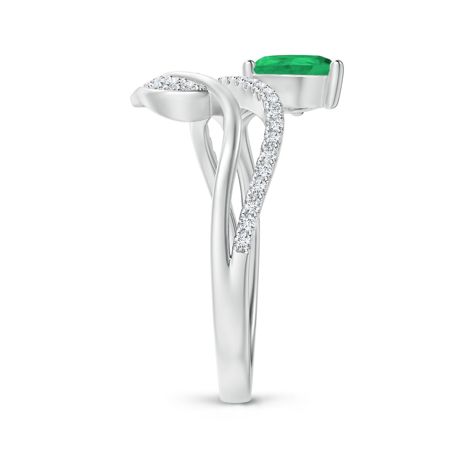 7x5mm A Emerald and Diamond Bypass Ring with Leaf Motif in White Gold Side-2