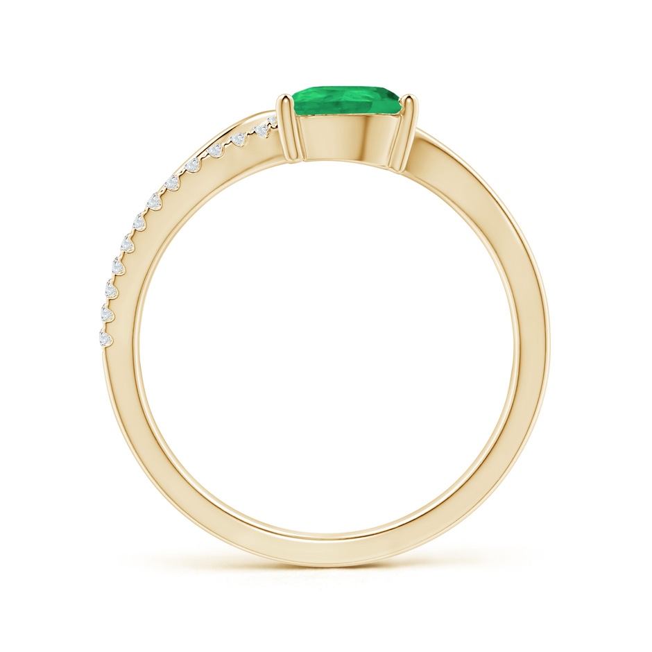 7x5mm A Emerald and Diamond Bypass Ring with Leaf Motif in Yellow Gold side-1