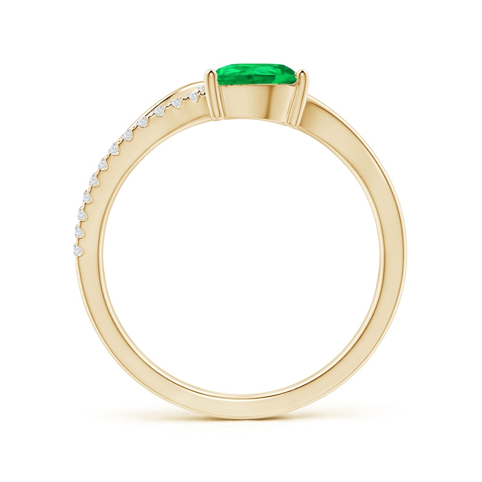 7x5mm AAA Emerald and Diamond Bypass Ring with Leaf Motif in Yellow Gold Side-1