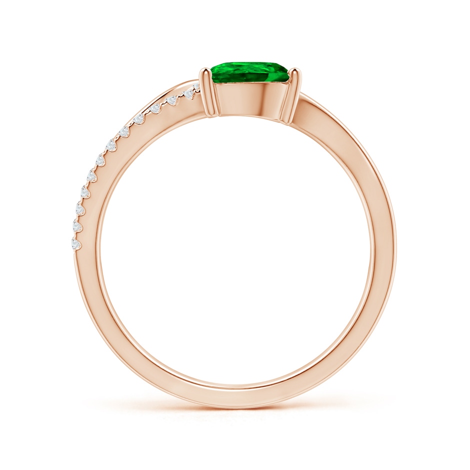 7x5mm AAAA Emerald and Diamond Bypass Ring with Leaf Motif in Rose Gold side-1