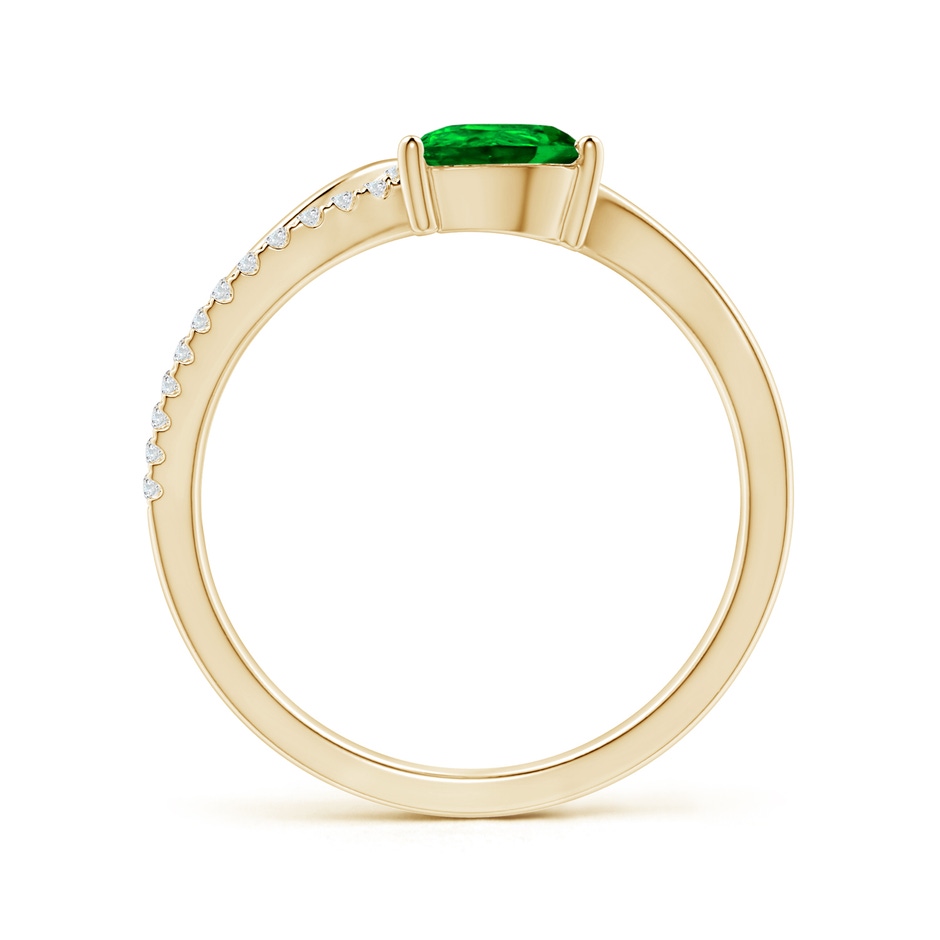 7x5mm AAAA Emerald and Diamond Bypass Ring with Leaf Motif in Yellow Gold side-1