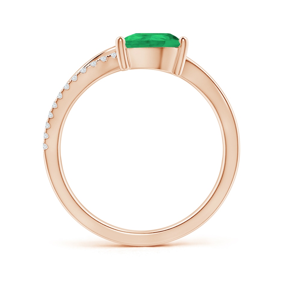 8x6mm A Emerald and Diamond Bypass Ring with Leaf Motif in Rose Gold Side-1
