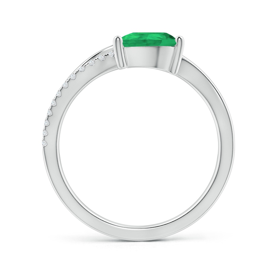 8x6mm A Emerald and Diamond Bypass Ring with Leaf Motif in White Gold Side-1