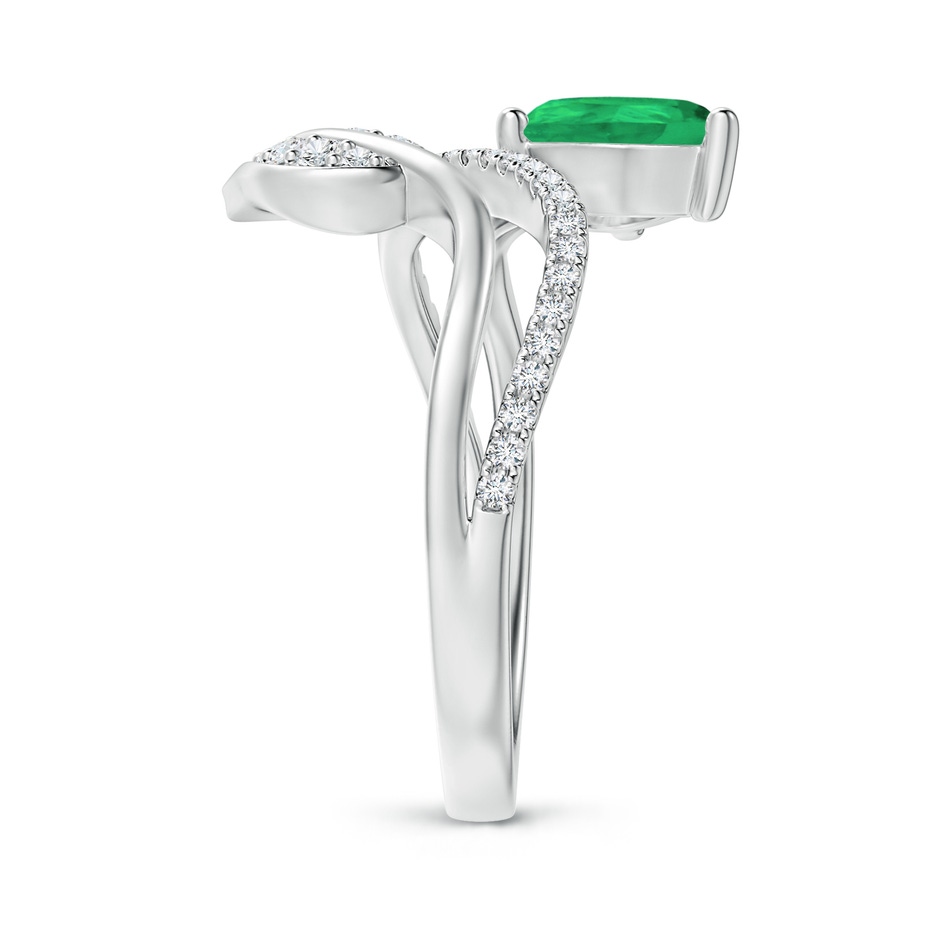 8x6mm A Emerald and Diamond Bypass Ring with Leaf Motif in White Gold Side-2