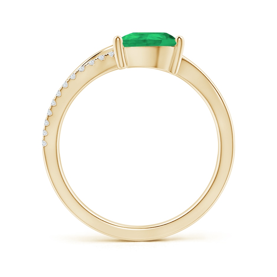 8x6mm A Emerald and Diamond Bypass Ring with Leaf Motif in Yellow Gold side-1