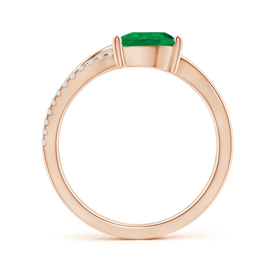 8x6mm AA Emerald and Diamond Bypass Ring with Leaf Motif in Rose Gold Side-1