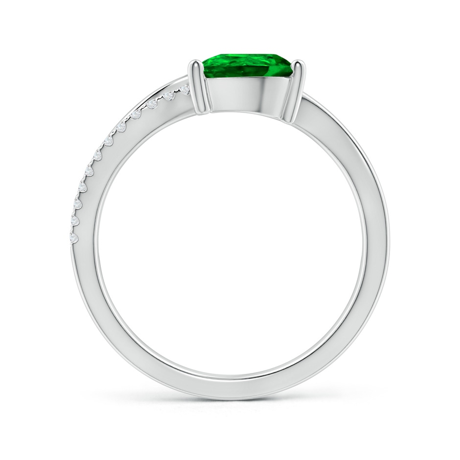 8x6mm AAAA Emerald and Diamond Bypass Ring with Leaf Motif in White Gold side-1