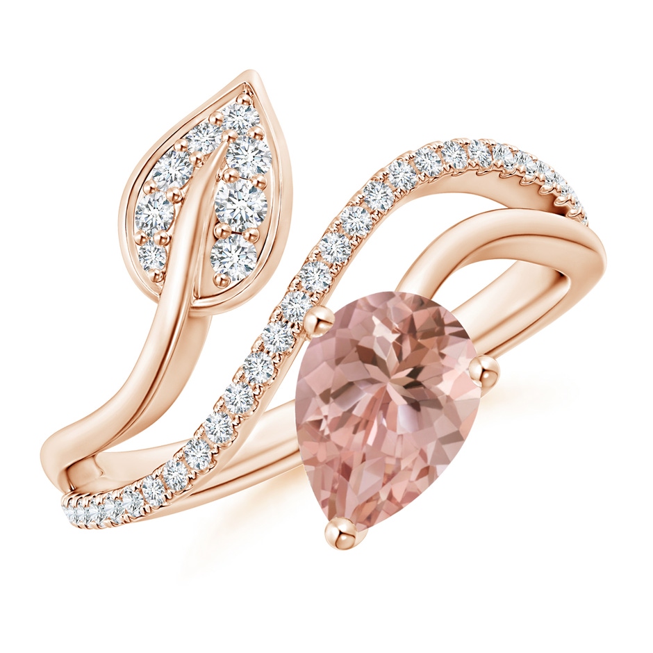 8x6mm AAAA Morganite and Diamond Bypass Ring with Leaf Motif in Rose Gold 