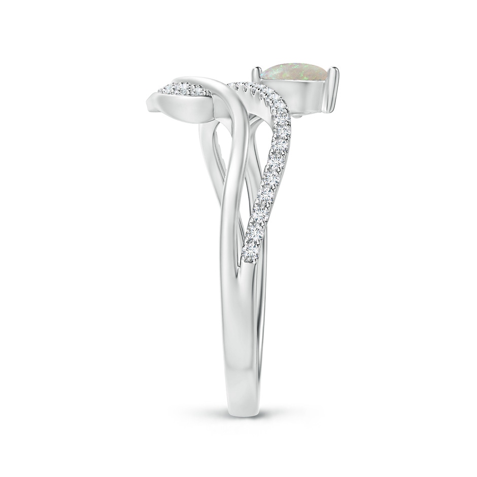 6x4mm AAA Opal and Diamond Bypass Ring with Leaf Motif in White Gold side-2