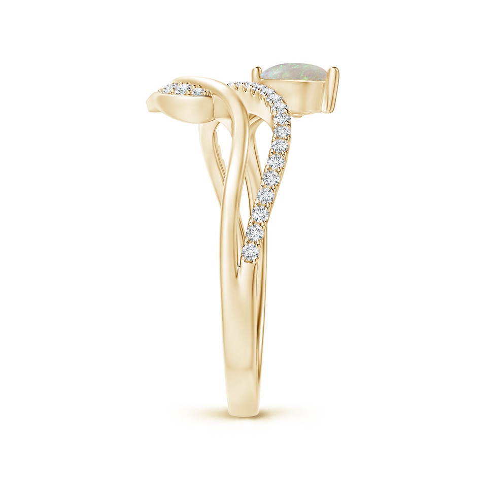 6x4mm AAA Opal and Diamond Bypass Ring with Leaf Motif in Yellow Gold side-2