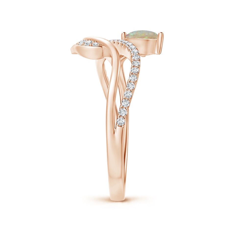 6x4mm AAAA Opal and Diamond Bypass Ring with Leaf Motif in Rose Gold side-2