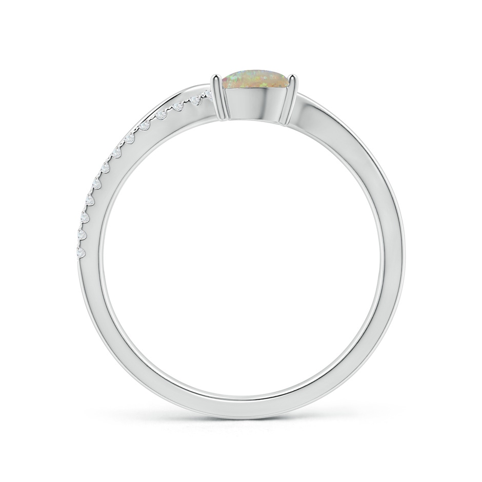 6x4mm AAAA Opal and Diamond Bypass Ring with Leaf Motif in White Gold side-1