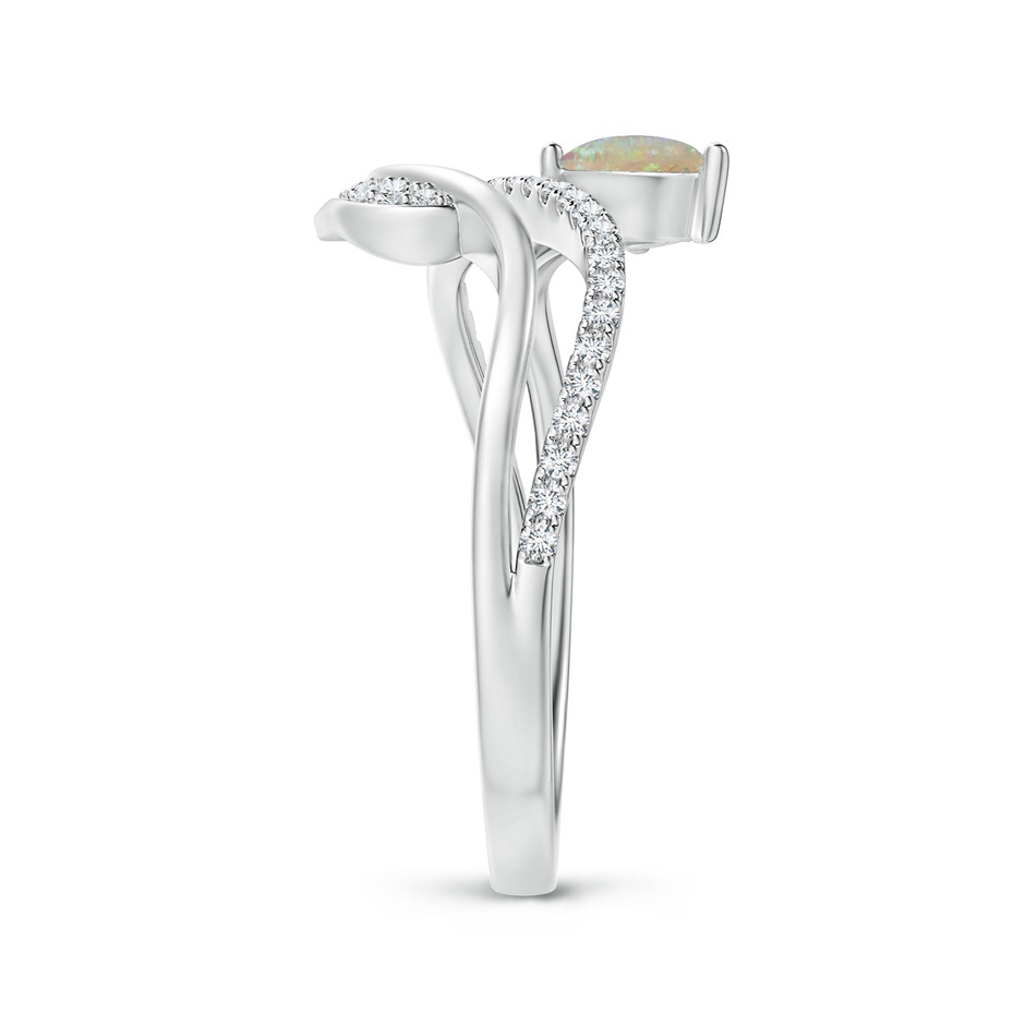 6x4mm AAAA Opal and Diamond Bypass Ring with Leaf Motif in White Gold side-2
