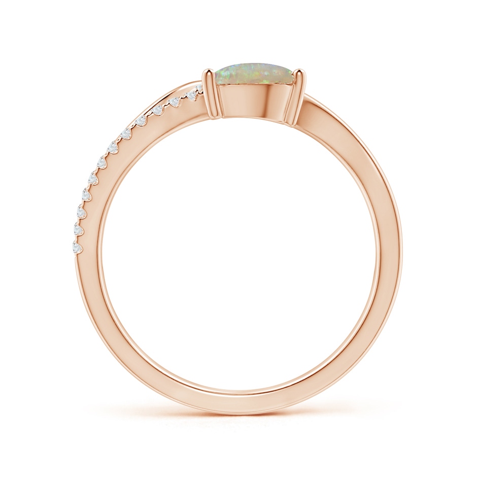 7x5mm AAAA Opal and Diamond Bypass Ring with Leaf Motif in Rose Gold side-1