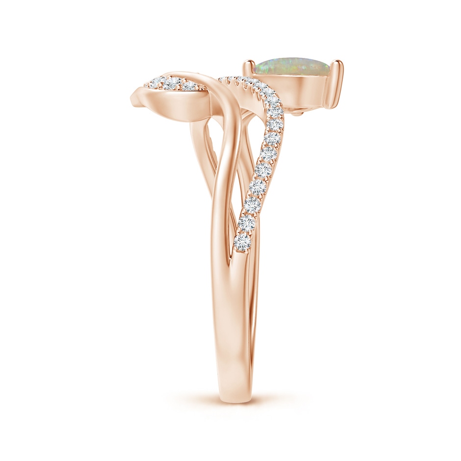 7x5mm AAAA Opal and Diamond Bypass Ring with Leaf Motif in Rose Gold side-2