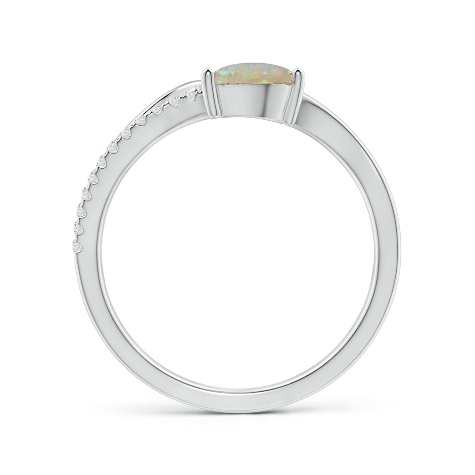 7x5mm AAAA Opal and Diamond Bypass Ring with Leaf Motif in White Gold side-1