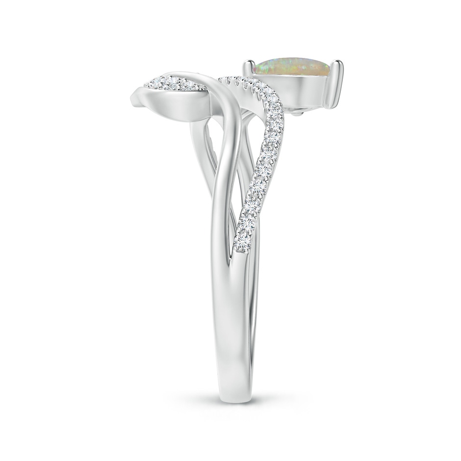 7x5mm AAAA Opal and Diamond Bypass Ring with Leaf Motif in White Gold side-2