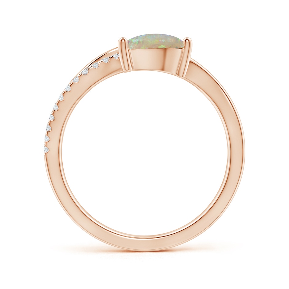 8x6mm AAAA Opal and Diamond Bypass Ring with Leaf Motif in Rose Gold side-1