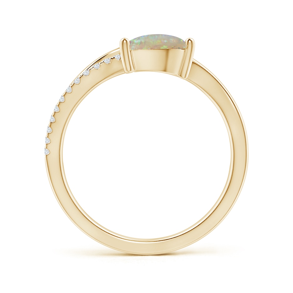 8x6mm AAAA Opal and Diamond Bypass Ring with Leaf Motif in Yellow Gold side-1